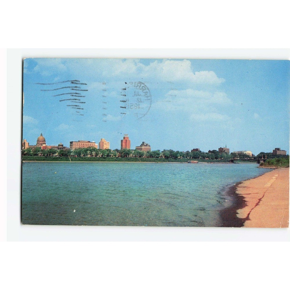 Vintage 1955 Harrisburg Pennsylvania Skyline Island Park Susquehanna Postcard